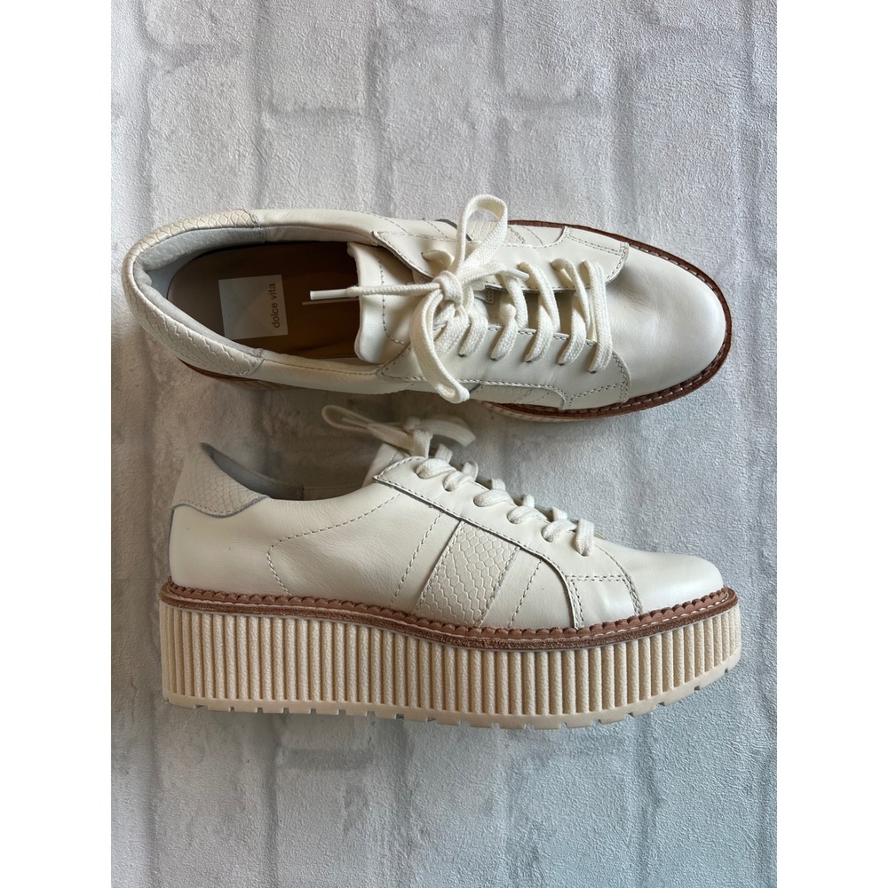 Dolce Vita Tiger Cream Leather Platform Sneakers Lace Up Shoes Women clean girl